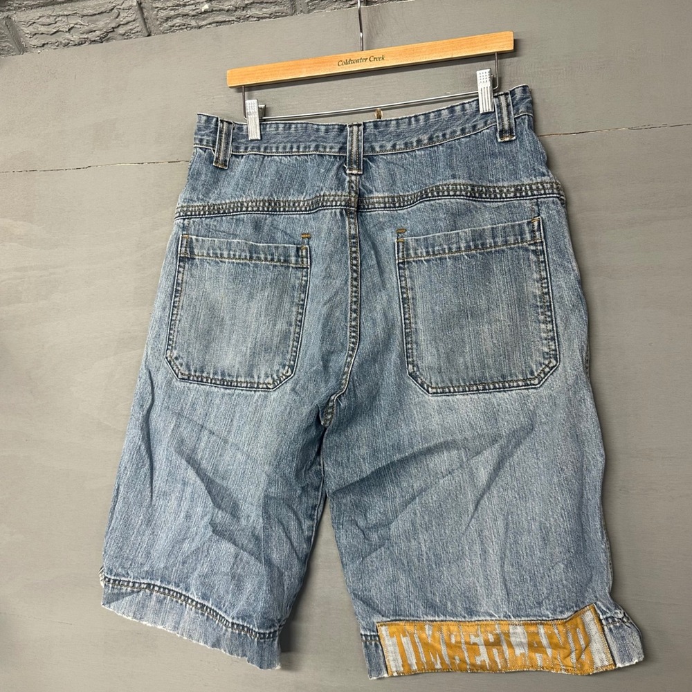 Vintage‎ Timberland Baggy Denim Shorts Mens 34 Light Wash Blue Y2K Hip Hop Jorts